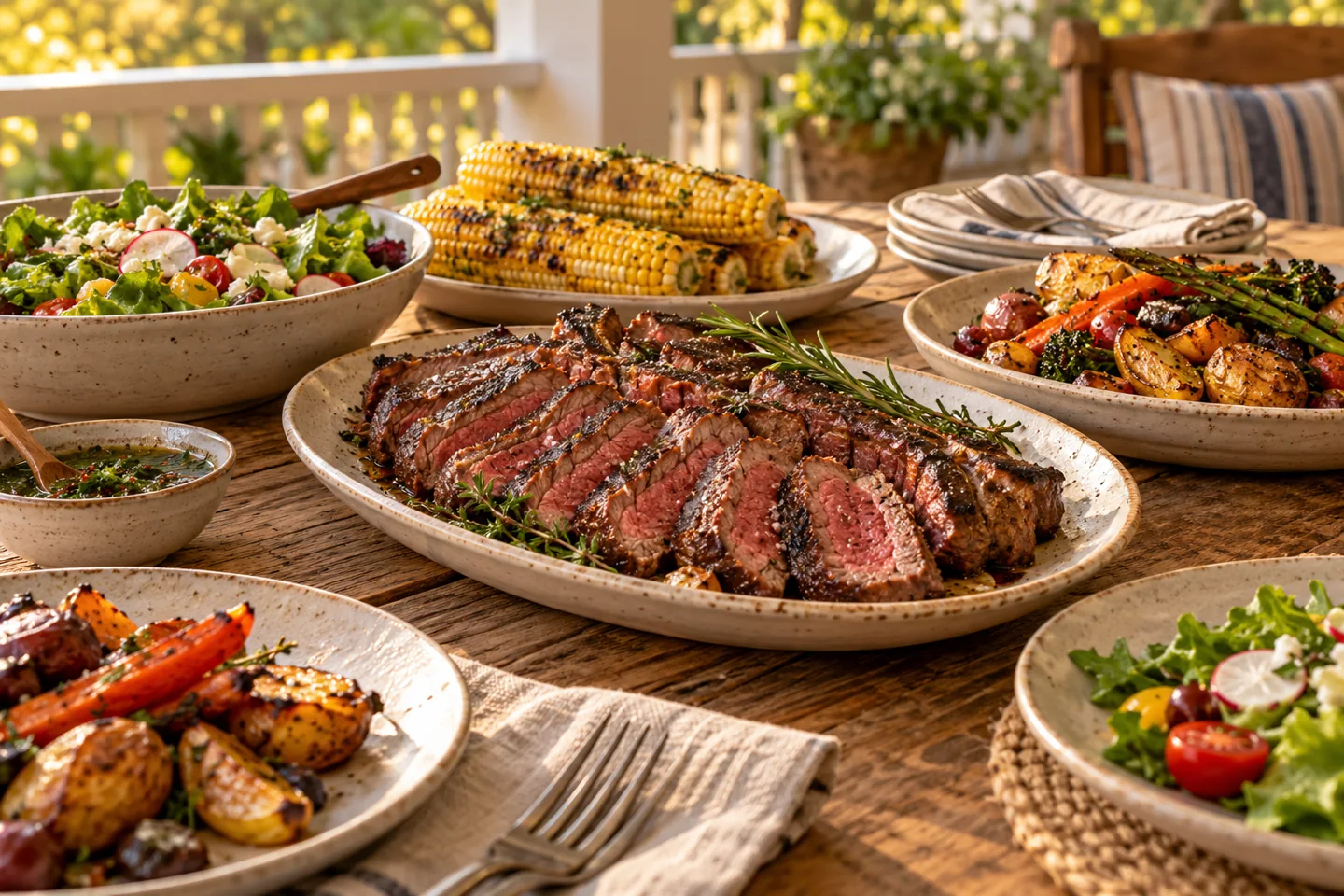 Steak dinner set for a shared meal